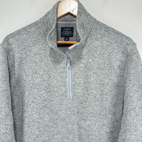 J.Crew Authentic Fleece Quarter Zip Pullover Sweater Men XL Gray Warm Polyester - Picture 2 of 7
